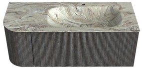 Mondiaz Kurve-dlux 115cm badmeubel ronding links shadow met 1 lade en deur en wastafel big small kraangat rechts glace