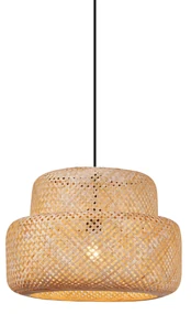 Japandi hanglamp zwart met bamboe- KeaJapandi E27 Scandinavisch rond Binnenverlichting Lamp