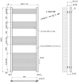 Eastbrook Wendover handdoekradiator 60x140cm 740W antraciet mat