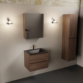 Mondiaz Aivy badmeubel 60cm mocha met wastafel solid surface urban midden 1 kraangat en spiegelkast