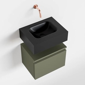 Mondiaz Andor toiletmeubel 40cm army met zwarte wastafel midden zonder kraangat