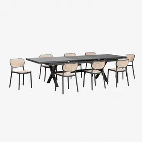 Set Uitschuifbare Rechthoekige Aluminium Tuintafel (240-300x100 Cm) Karena En 8 Omara Tuinstoelen Grijs – Grafiet - Sklum