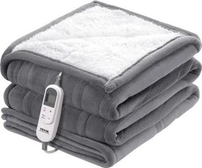 VEVOR Elektrische deken, 150 x 200 cm, Queen Size, Elektrische deken van zachte flanel lamswol, Verwarmingsdeken met 9 tijdinstellingen en 6 warmtestanden, Warme deken als verjaardagscadeau, Grijs