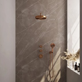 Brauer Stripe inbouw regendouche met 25cm hoofddouche, gebogen muurarm en 3 standen handdouche set 5 koper geborsteld PVD