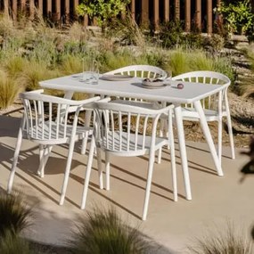 Rechthoekige Tafelset 135x80 Cm Van Scand Polypropyleen En 4 Ivor Tuinstoelen Met Armleuningen Wit - Sklum