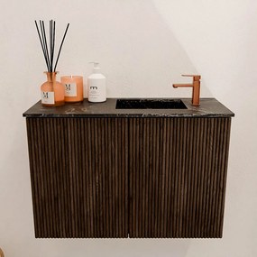 Mondiaz Joya DLux 60cm toiletmeubel walnut met wastafel faye rechts 1 kraangat lava