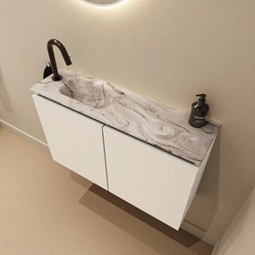 Mondiaz Ture DLux toiletmeubel 80cm talc met wastafel glace links met kraangat