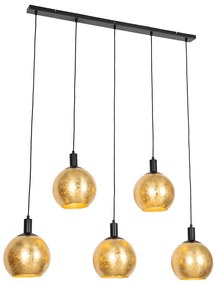 Eettafel / Eetkamer Design hanglamp zwart met goud glas 5-lichts - Bert Design E27 Binnenverlichting Lamp