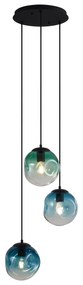 Art deco hanglamp zwart met blauw en groen glas 3-lichts - Douglass