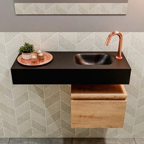 Mondiaz Andor toiletmeubel 40cm eiken met zwarte wastafel 80cm rechts met kraangat