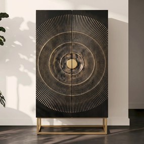 Unieke Kast Zwart Hout Met Goud - 76x30x140cm.