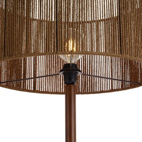 Vloerlamp walnoot hout met bruine papieren touw kap 50/50/25 - Mels