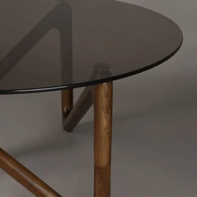 Dutchbone Naia Ronde Salontafel Walnoot En Glas - 80 X 80cm.