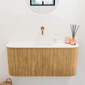 Mondiaz Joya 95cm toiletmeubel ronding links/rechts oak met wastafel faye midden zonder kraangat talc