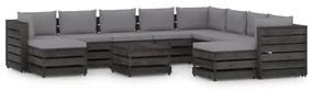 vidaXL 11-delige Loungeset met kussens grijs geïmpregneerd hout