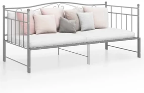 vidaXL Slaapbankframe uittrekbaar metaal grijs 90x200 cm