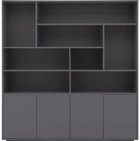 Goossens Basic Buffetkast Madrid, 4 dichte deuren 8 open vakken, donkergrijs melamine, 184 x 191 x 45 cm, elegant chic