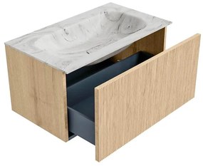 Mondiaz Kurve-dlux 80cm badmeubel oak met 1 lade en wastafel big small midden 1 kraangat glace