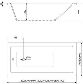 Mexen Cubik rechthoekig bad 140 x 70 cm, wit - 55031407000