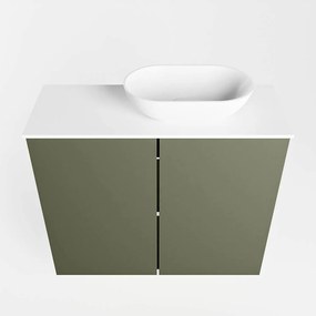 Mondiaz Fowy toiletmeubel 60cm army met witte waskom rechts zonder kraangat