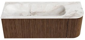 Mondiaz Kurve-dlux 125cm badmeubel ronding rechts walnut met 1 lade en deur en wastafel big medium links zonder kraangat frappe
