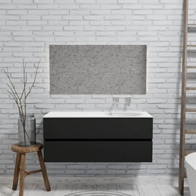 Zaro Sevilla Solid Surface badmeubel 120cm mat zwart geen kraangat met 2 lades spoelbak rechts