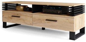 GOKEE RTV-145 Eiken Craft Goud/Zwart mat - MODERNE KAST VOOR ONDER DE TELEVISIE MET LAMELLEN