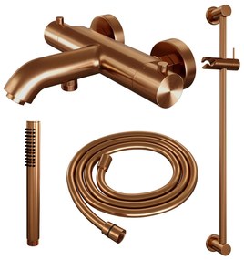 Brauer Copper Edition thermostatische badkraan met glijstang en staafhanddouche geborsteld koper PVD