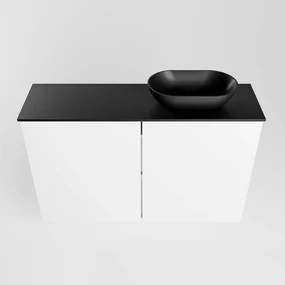 Mondiaz Fowy toiletmeubel 80cm talc met zwarte waskom rechts zonder kraangat