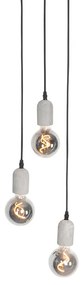 Industriële hanglamp zwart met beton rond 3-lichts - Pedra