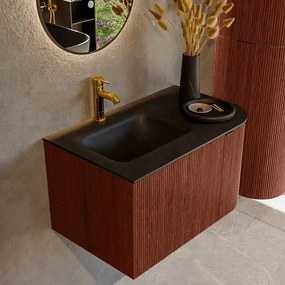 Mondiaz Kurve 75cm badmeubel ronding rechts ruby met 1 lade en deur en wastafel grunne kraangat links urban
