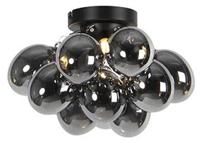 Design plafondlamp zwart met smoke glas 3-lichts - Uvas Art Deco, Design G9 bol / globe / rond Binnenverlichting Lamp