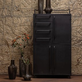 BePureHome Black Beauty Zwarte Kast Op Wielen - 75x39x144cm.