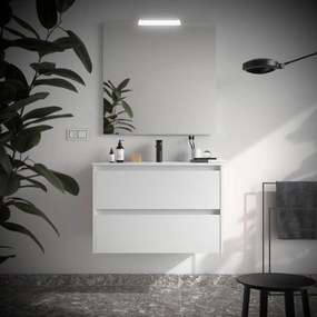 Muebles Project badmeubel 90cm met 2 lades en wastafel wit mat