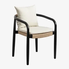 Set Van 4 Eetkamerstoelen Met Armleuningen In Acacia En Gevlochten Papier Giulia Gewoon Zwart - Sklum