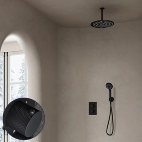 Saniclear Nero Curved inbouw regendouche met 20cm hoofddouche, plafondarm en 3 standen handdouche zwart mat