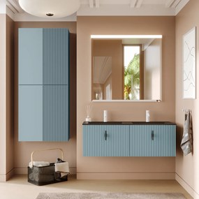 Muebles Raya badmeubel ribbelfront 120cm baby blauw met zwarte wastafel met kraangat
