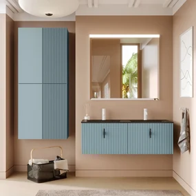 Muebles Raya badmeubel ribbelfront 120cm baby blauw met zwarte wastafel met kraangat