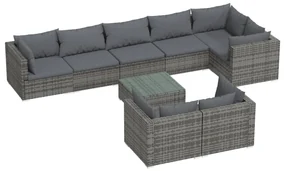 vidaXL 9-delige Loungeset met kussens poly rattan grijs