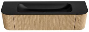 Mondiaz Kurve 170cm badmeubel ronding links/rechts oak met 1 lade en 2 deuren en wastafel big large midden zonder kraangat urban