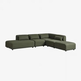 4-delige Modulaire Hoekbank Met Chaise Longue Links En Fogler Poef Chenille Groen – Salie - Sklum