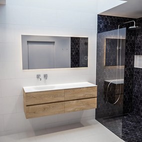 Mondiaz Vica 150cm badmeubel washed oak 4 lades wastafel Moon links geen kraangat