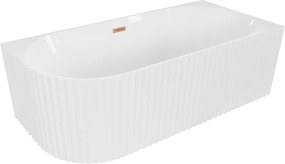 Mexen Gia vrijstaand hoekbad gegroefd rechts 150 x 75 cm, witte glans, overloop geborsteld koper - 52701507500P-65