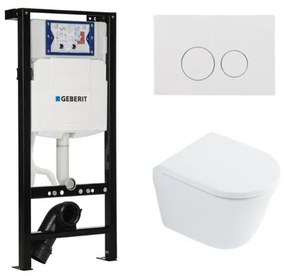 QeramiQ Dely Toiletset - 36.3x51.7cm - diepspoel - rimless - Geberit UP320 plieger inbouwreservoir - softclose toilet zitting 35 mm - glans witte bedieningsplaat - ronde knoppen - wit glans SW1026255 / SW1159505/SW1381697/SW706186