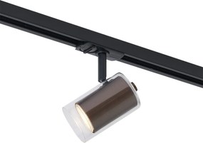 Moderne spot donker brons met helder glas voor railsysteem 1-fase - Iconic Lloyd