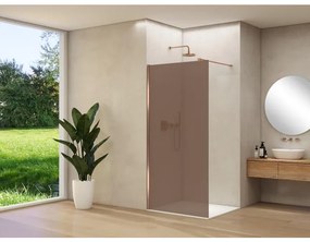 Van Rijn Products ST01 vaste wand - 88x200cm - brons rookglas - - dikte 8mm - stabilisatiestang - muurprofiel - Koper Geborsteld ST0150090BRSCM