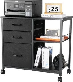 VEVOR Archiefkast met 3 stoffen laden, mobiele container met 2 open planken, opbergkast voor kantoorbenodigdheden, printerdocumenten (zwart, 75 x 40 x 68 cm)