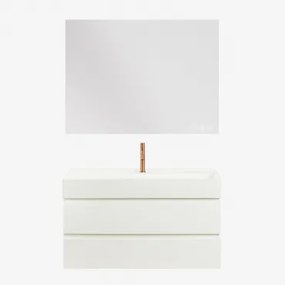Ona Zwevend Badkamermeubelset Van Hout En Essenfineer Met Geïntegreerde Wastafel Wit & Rectangular Led And Antifog 120x90 Cm Riben & - Sklum