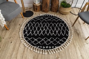 Tapijt BERBER ETHNIC G3802 ROND zwart / witrand ,  Barber , marokkaanse shaggy