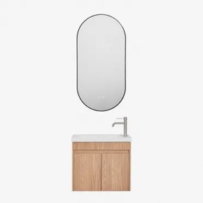 Narek Zwevend Houten Badkamermeubelset Met Geïntegreerde Wastafel Ash Brown & Geborsteld Grijs ↑20 Cm Met Aftapkraan Zonder Overloop Orveta & Ovale Le